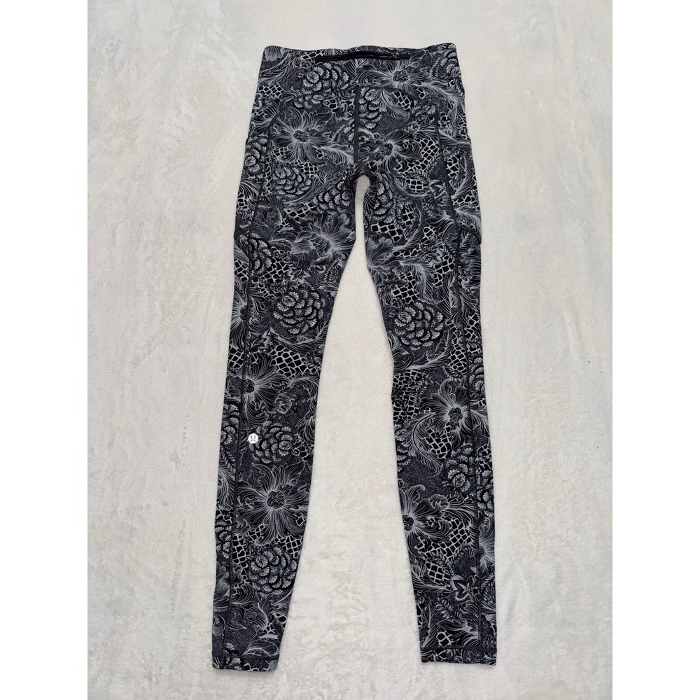 Lululemon Women's Speed Up Floral Leggings Elastic Waist Nylon Sz 4